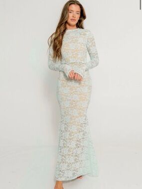 Worth Collective Seraphine Lace Maxi Dress in Pale Blue, Medium